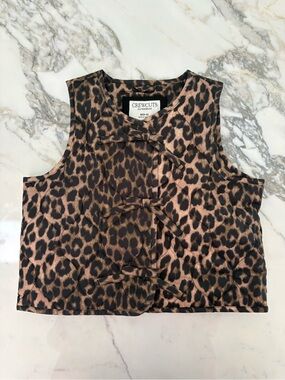 Crewcuts Leopard-Print Bow-Front Crop Top in Brown and Black